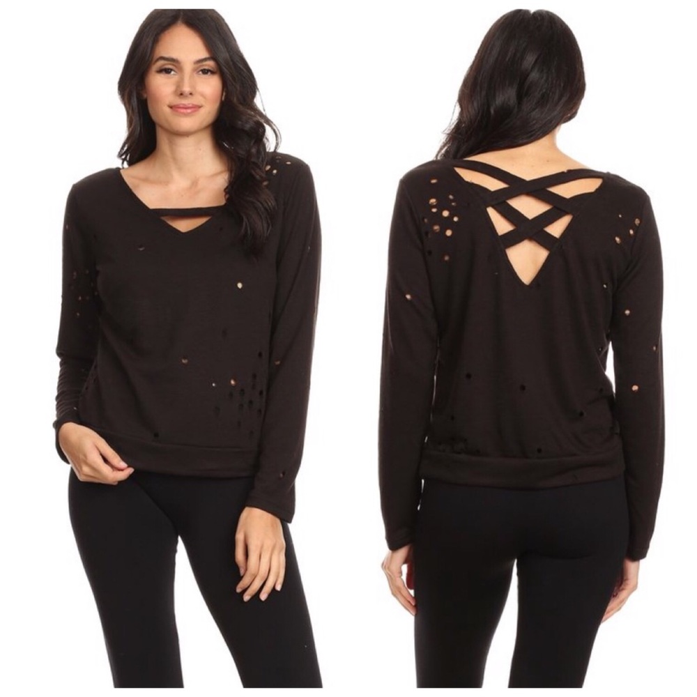 Black Cropped Criss Cross Cropped Sweatshirt